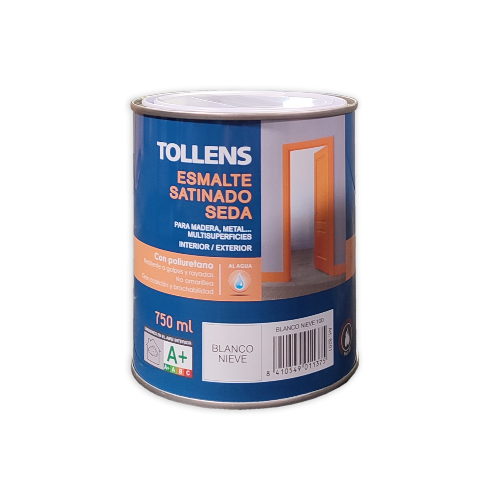 Esmalte Al Agua De Poliuretano Satinado Seda Tollens 750 Ml