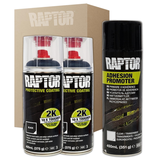 6 x sprays pintura raptor 2k negro 400 ml