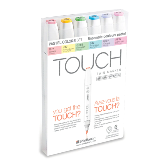 Set 6 Rotuladores Base Alcohol TWIN TOUCH BRUSH Colores Pastel