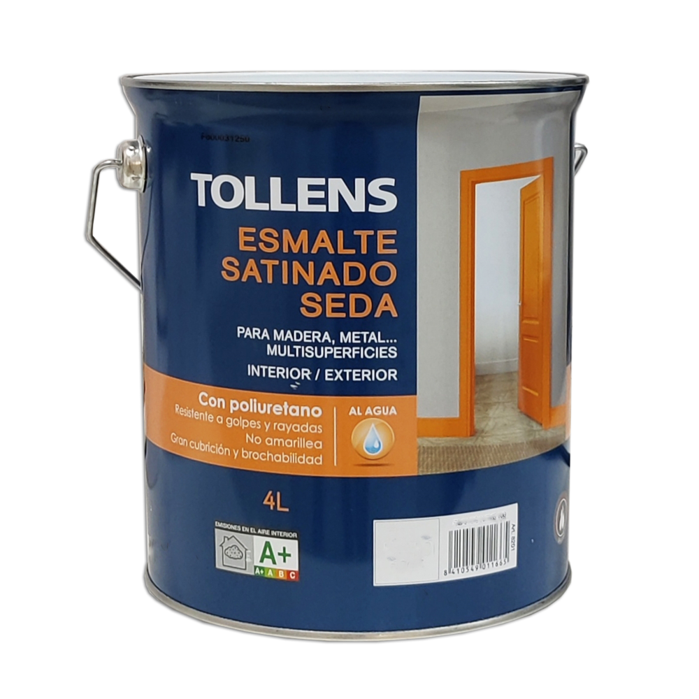 Esmalte Al Agua De Poliuretano Satinado Seda Tollens 4 Lt