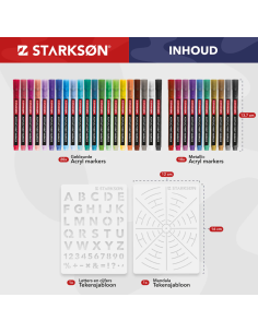 SET 32 Piezas con 30 Rotuladores Acrílicos Punta Fina 0,7 mm Starkson