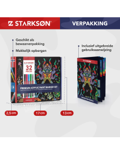 SET 32 Piezas con 30 Rotuladores Acrílicos Punta Fina 0,7 mm Starkson