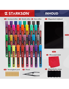 SET 36 Piezas con 32 Rotuladores de Tiza para Pizarra y Vidrio Starkson