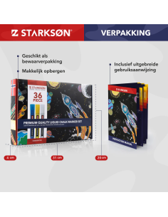 SET 36 Piezas con 32 Rotuladores de Tiza para Pizarra y Vidrio Starkson