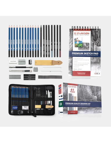 SET 41 Piezas de Lápices de Dibujo con Carboncillo y Grafito Starkson