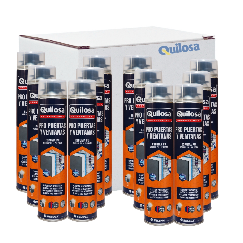 Caja 12 Uds Espuma Poliuretano Pro Puertas Y Ventanas Azul Pistola 750 Ml