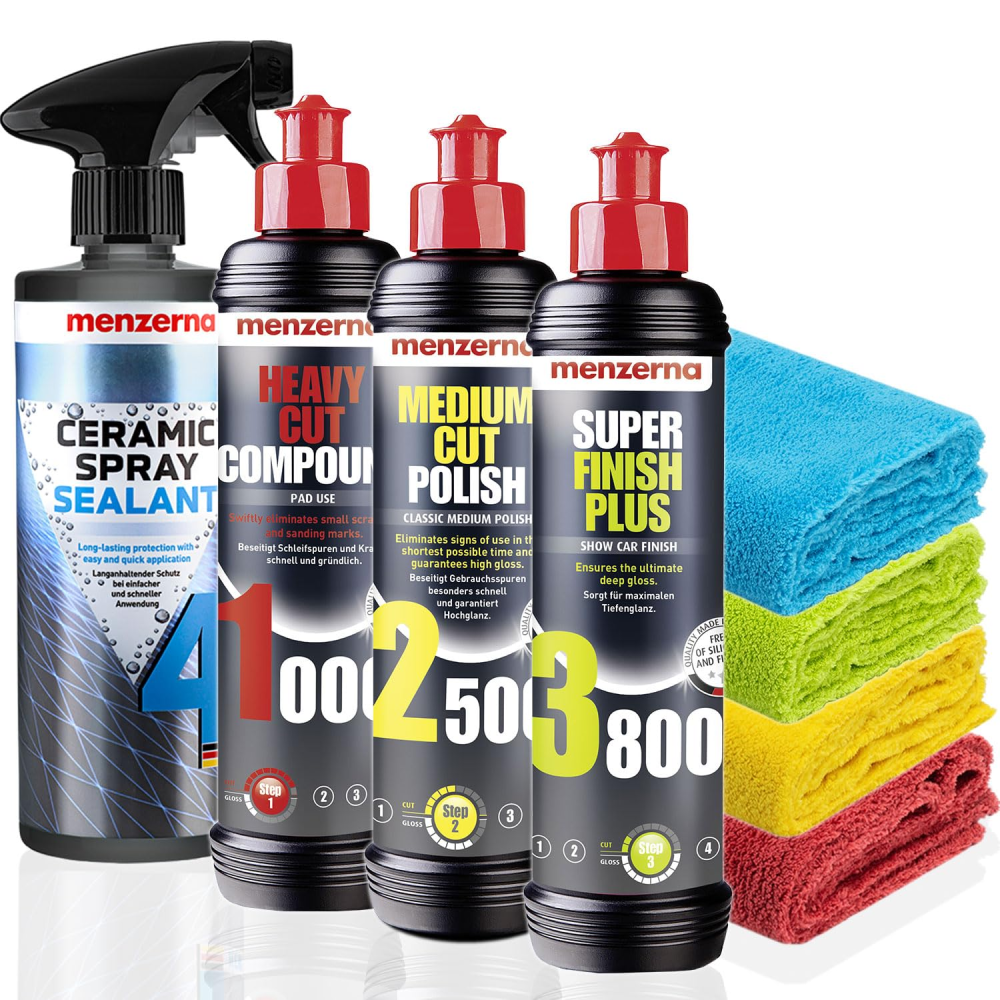 Kit Pulido Menzerna 1000 + 2500 + 3800 + Ceramic Sealant + 4 Microfibras 40X40