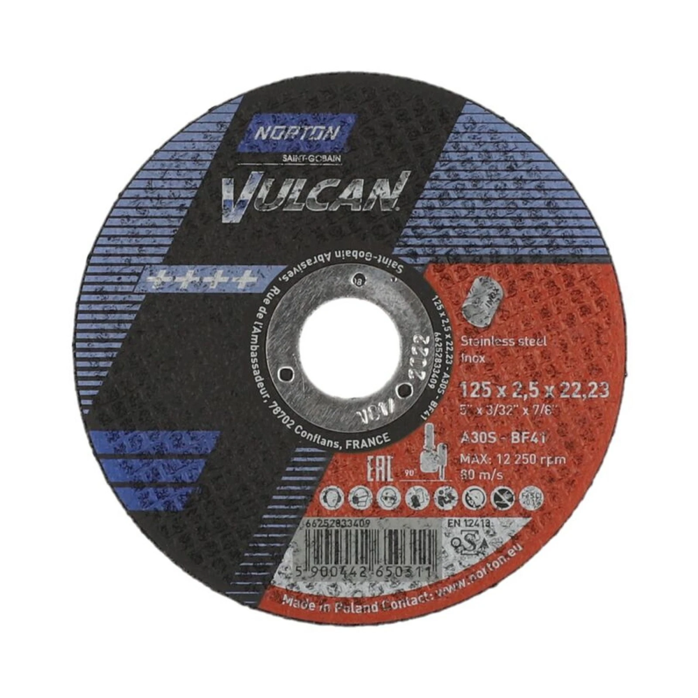 Discos de Corte Acero Inox 125x2,5x22,23 A30S BF41 Vulcan Norton  25 Uds