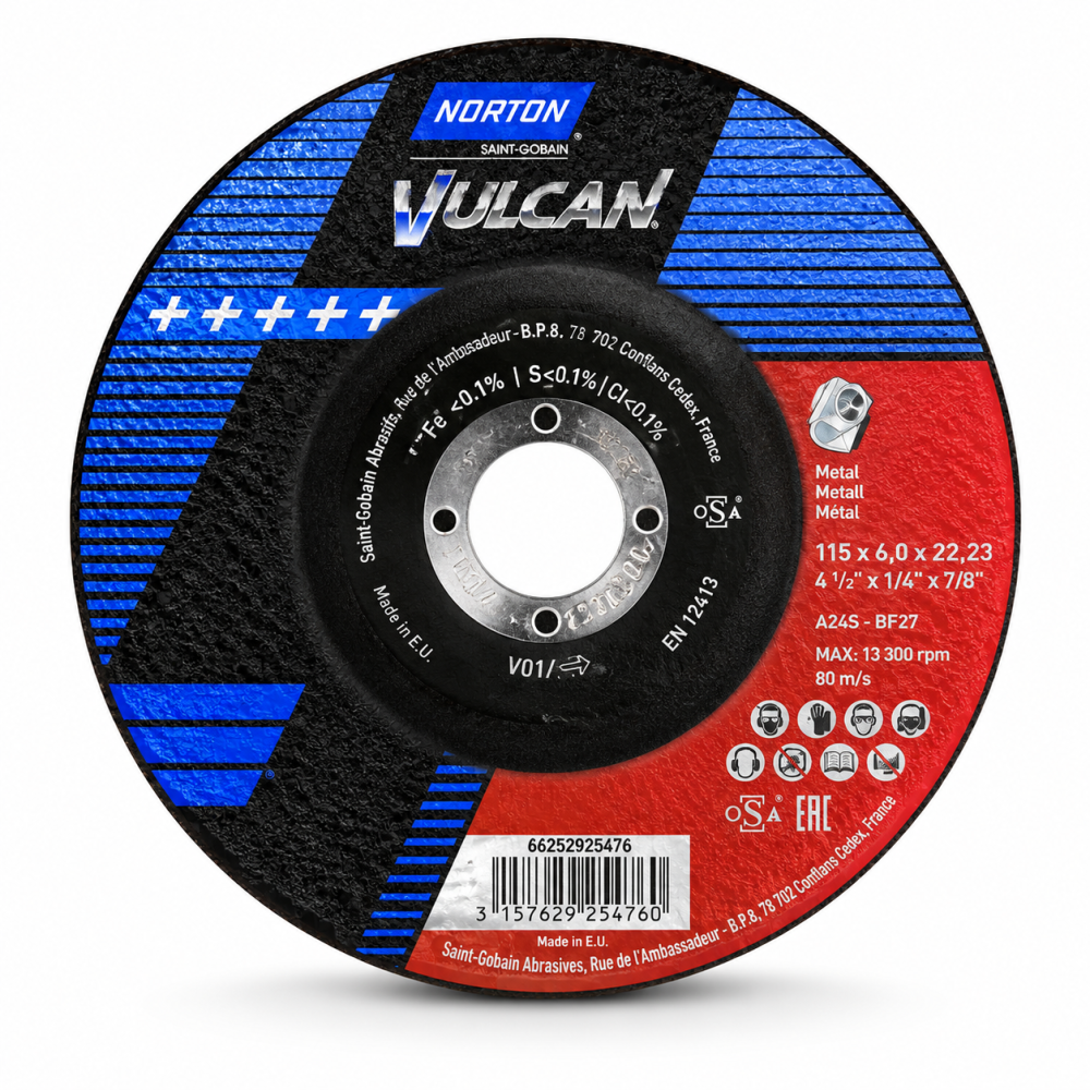 Discos Para Desbaste Acero Inox 115x6,4x22,23 A30S BF27 Vulcan Norton 10 Uds